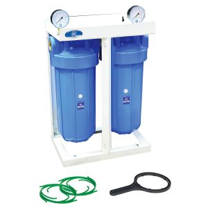 Twin Big Blue 10" filter housing configuration, with stand