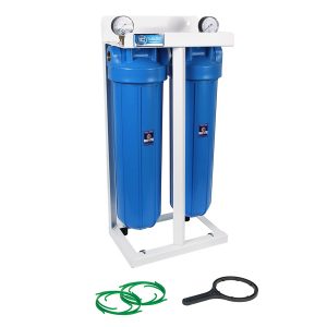 Twin Big Blue 20" filter housing configuration, with stand